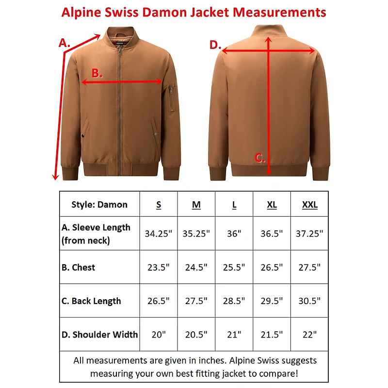 Alpine Swiss Men's Damon Bomber Jacket | Warm Quilted Flight Jacket with Pockets – Stylish Windbreaker for Casual & Layering | Versatile Outerw
