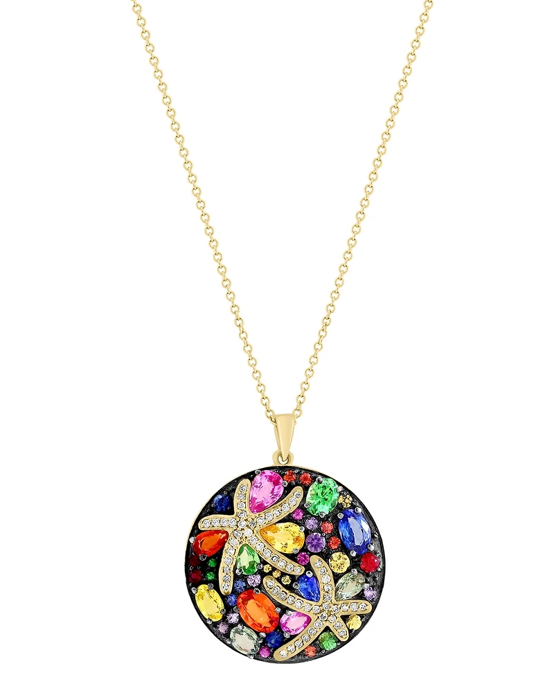 Effy Multicolor Sapphire (5-3/8 ct. t.w.) and Diamond (1/4 ct. t.w.) Starfish 18" Pendant Necklace in 14k Gold, Created for Macy's