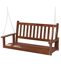 Costway -Person Wooden Outdoor Porch Swing Heavy Duty Patio Hanging Bench Chair