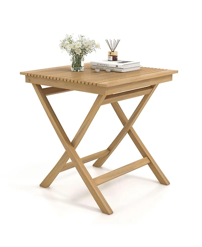 Costway 27.5" Patio Bistro Table with Slatted Tabletop Sturdy Wood Frame & Thickened Top