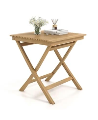 Costway 27.5" Patio Bistro Table with Slatted Tabletop Sturdy Wood Frame & Thickened Top