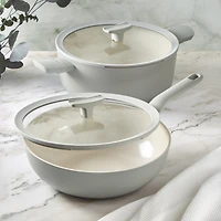 BergHOFF Balance 4Pc Non-stick Ceramic Stockpot and Wok Pan Set, Glass Lids, Recycled Aluminum