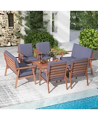 Pcs Patio Conversation Set Acacia Wood Sofa Coffee Table with Cushioned Seat
