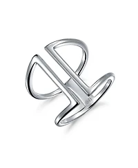 Bling Jewelry Modern Trendy Fashion Geometric Double Wide Vertical Bar Ring Sterling Silver Ring Adjustable