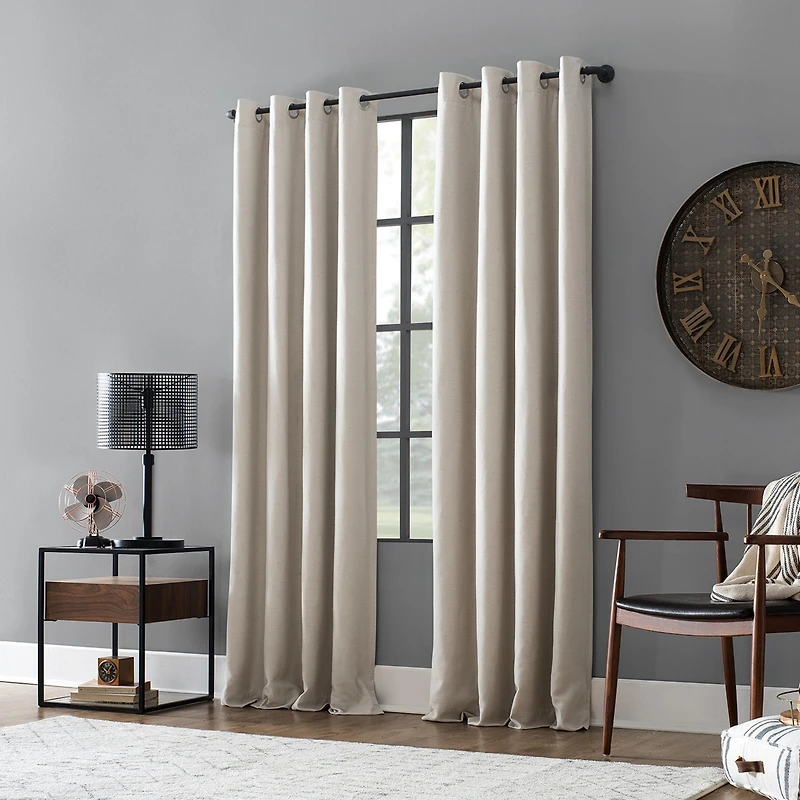Linen Blend Blackout Grommet Top Curtain