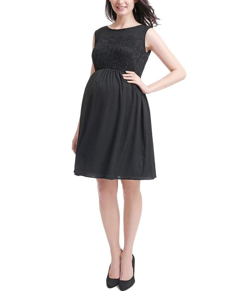 kimi + kai Maternity Lace & Mesh Skater Dress