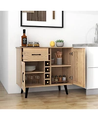 2-Door Wine Bar Cabinet Kitchen Sideboard Buffet with Drawer & Adjustable Shelves