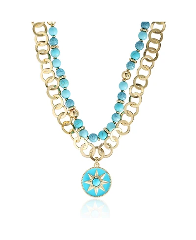Jessica Simpson Women's Layered Necklace with Turquoise Beads