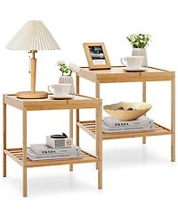 Sugift 2 Pieces 2-Tier Bamboo Nightstand for Living Room Bedroom