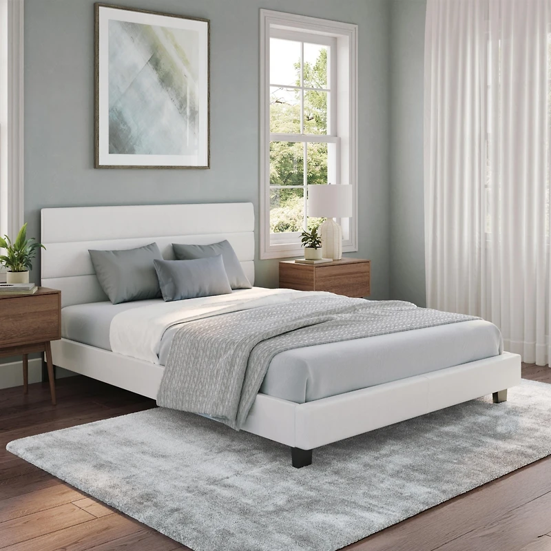Boyd Sleep Piedmont Leatherette Upholstered Platform Bed Frame with Adjustable Headboard