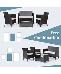 Sugift 4 Pieces Patio Conversation Set with Soft Cushions and Tempered Glass Tabletop