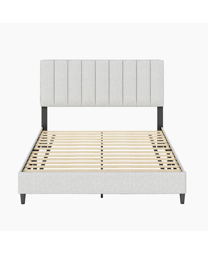 Leah Linen Upholstered Platform Bed Frame with Adjustable Headboard - Boyd Sleep, 13 slat support