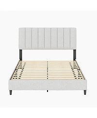 Leah Linen Upholstered Platform Bed Frame with Adjustable Headboard - Boyd Sleep, 13 slat support