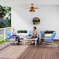 Outsunny 4pc Patio Furniture Set with Loveseat Sofa, Rocking Chairs, Blue