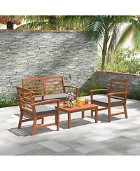 4 Pcs Outdoor Furniture Set with Soft Seat Cushions Stable Acacia Wood Frame