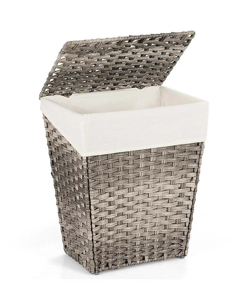 Handwoven Laundry Hamper Foldable w/Removable Liner, Lid & Handles