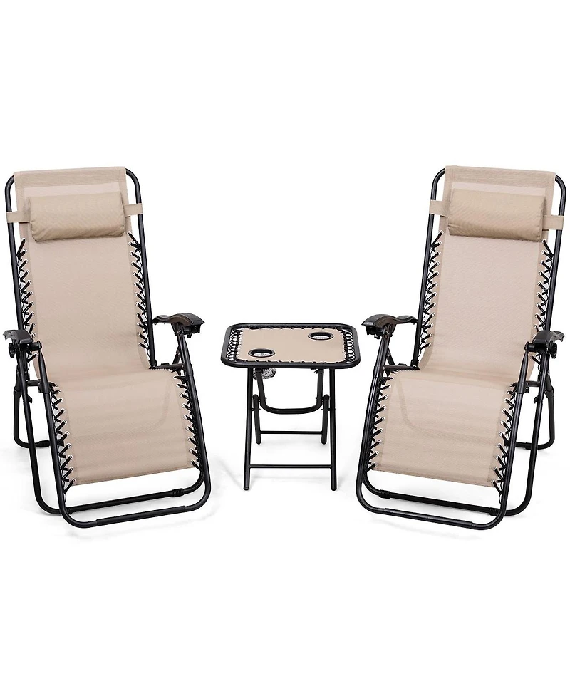Inolait 3 Pieces Folding Portable Zero Gravity Reclining Lounge Chairs Table Set Outoor Conversation Sets