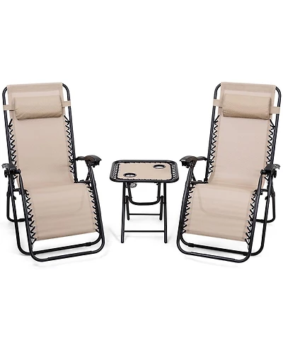 Inolait 3 Pieces Folding Portable Zero Gravity Reclining Lounge Chairs Table Set Outoor Conversation Sets