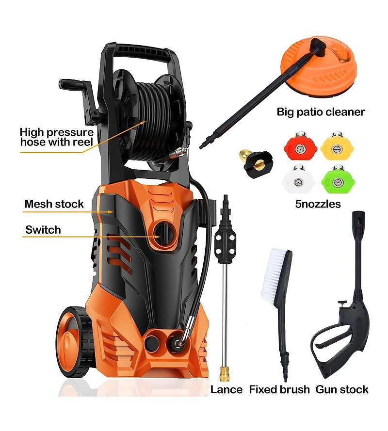 Sugift 2200W 2.0 Gpm Electric Pressure Washer with 5 Nozzles