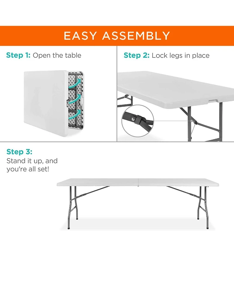 Sugift 8 ft. White Fold-in-Half Steel Outdoor Picnic Folding Table