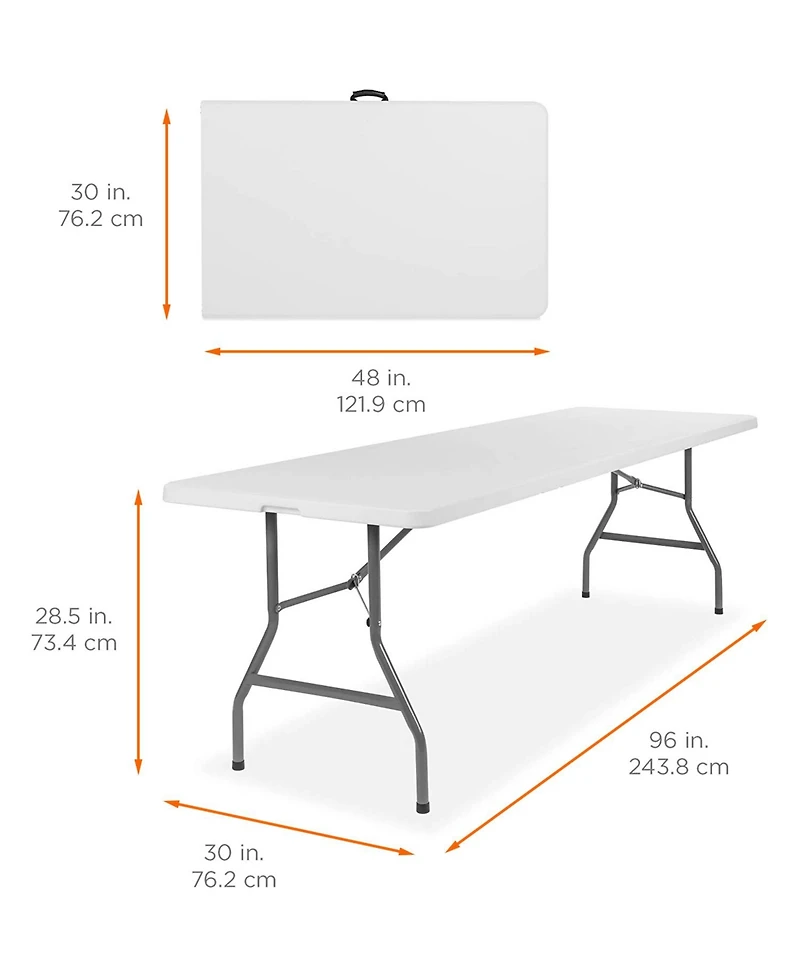 Sugift 8 ft. White Fold-in-Half Steel Outdoor Picnic Folding Table