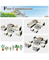 Inolait 8 Pieces Patio Rattan Furniture Set with Storage Waterproof Cover and Cushion