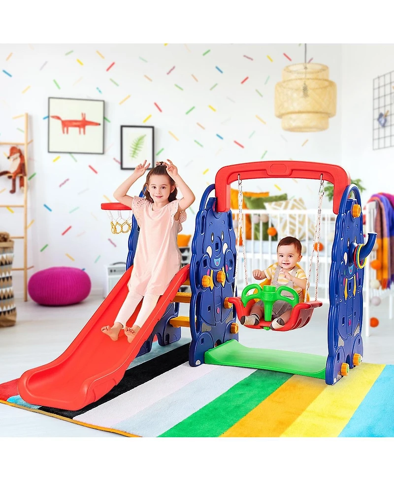 Vebreda 3-in-1 Junior Children Freestanding Design Climber Slide Swing Seat Basketball Hoop