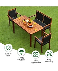 Vebreda 4 Pieces Acacia Wood Patio Rattan Dining Furniture Set