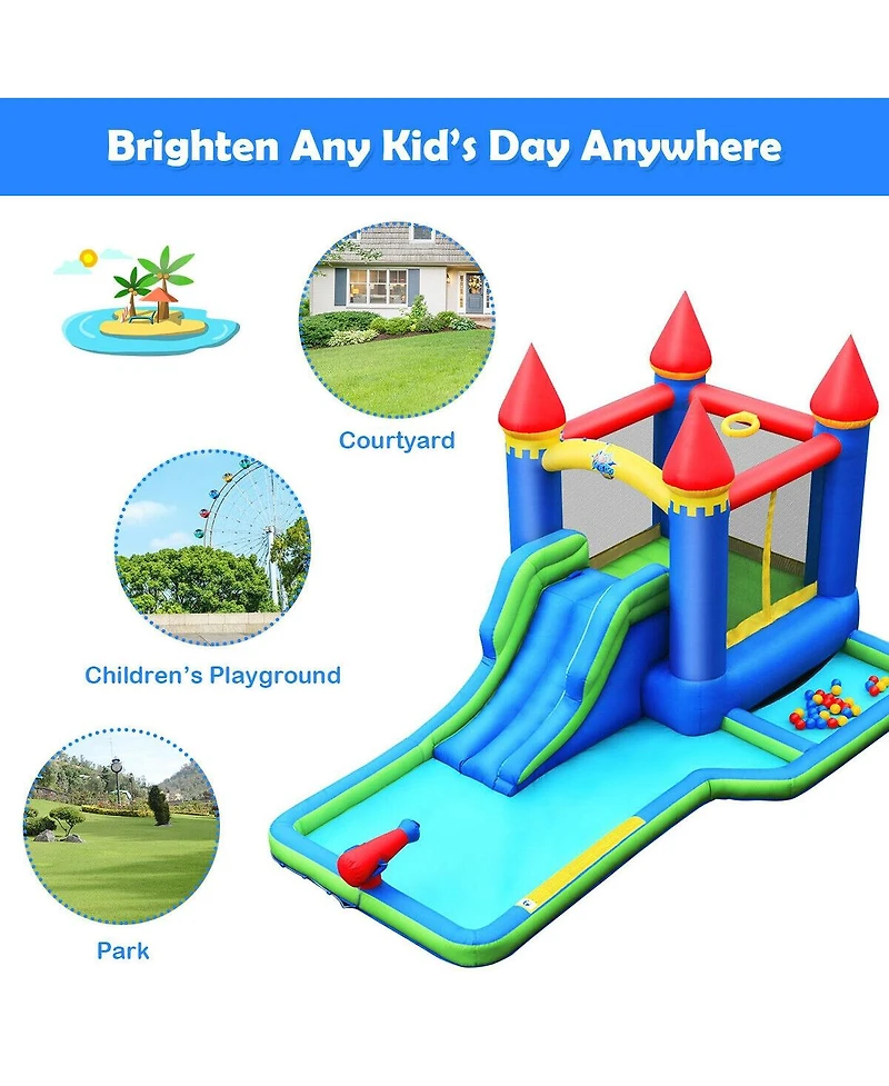 Inolait Inflatable Bounce House Castle Water Slide with Climbing Wall and 550W Blower