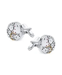 Bling Jewelry Mechanic Steam Moving Gears Wheel Solid Shirt Cufflinks Two Tone Stainless Steel Hinge Bullet Back