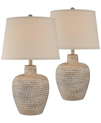 Glenn Rustic Southwestern Style Pot Table Lamps 27" Tall Set of 2 Dappled Sandy Beige Oatmeal Fabric Drum Shades for Living Room Bedroom House Be