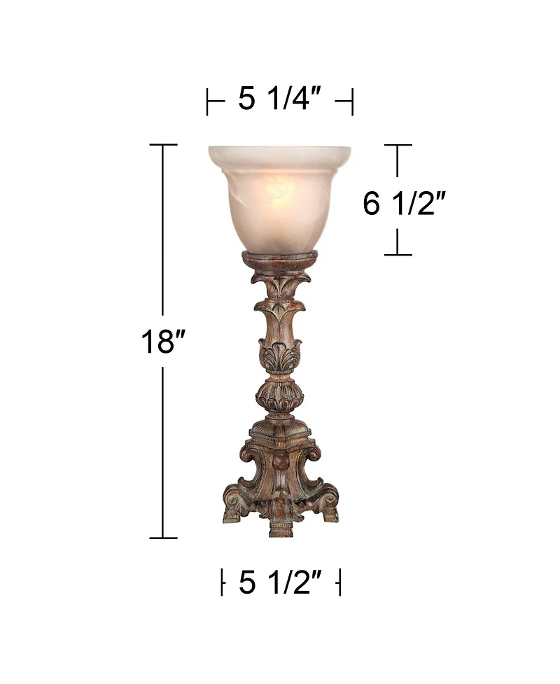 Regency Hill French Led Uplight Desk Table Lamp 18" High Beige Wash Candlestick Alabaster Glass Shade for Bedroom Bedside Office