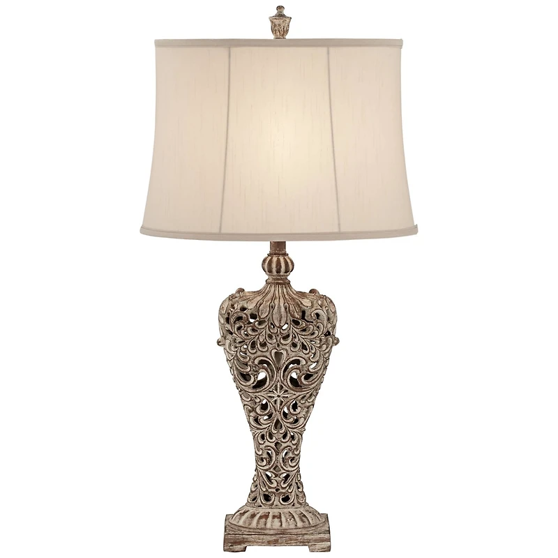 Barnes and Ivy Elle Traditional Table Lamp 33" Tall Antique Gold Florentine Off White Oval Shade for Bedroom Living Room Bedside Nightstand Offic