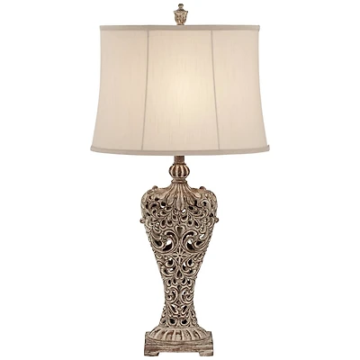 Barnes and Ivy Elle Traditional Table Lamp 33" Tall Antique Gold Florentine Off White Oval Shade for Bedroom Living Room Bedside Nightstand Offic