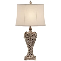 Barnes and Ivy Elle Traditional Table Lamp 33" Tall Antique Gold Florentine Off White Oval Shade for Bedroom Living Room Bedside Nightstand Offic