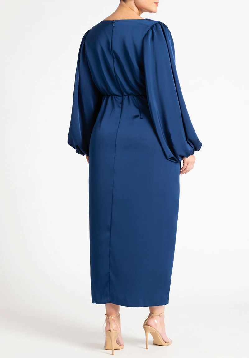 Eloquii Women's Plus Satin Puff Sleeve Pleated Dress