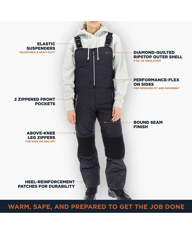 RefrigiWear Women's Diamond Quilted Bib Overalls - Insulated, Water-Repellent, and Wind-Tight Workwear for Extreme Cold