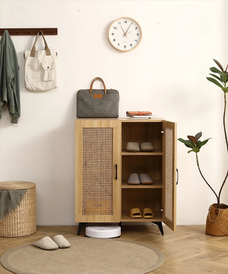 Double-Door Rattan Shoe Cabinet with Large Storage Space