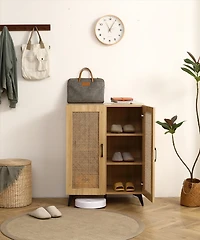 Double-Door Rattan Shoe Cabinet with Large Storage Space
