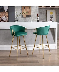 Streamdale Furniture 2 Green Velvet Bar Stools with Chrome and Golden Accents
