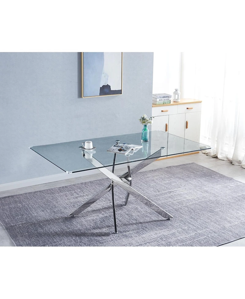 Streamdale Furniture Rectangular Tempered Glass Dining Table, Modern Dining Room Interior Design, For 6 People