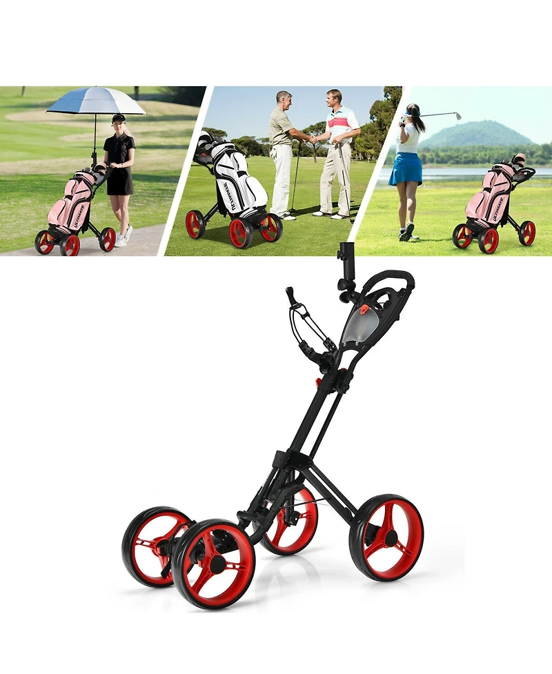 4 Wheel Golf Push Cart with Brake Scoreboard Adjustable Handle
