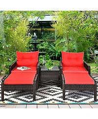 5 Pcs Rattan Wicker Furniture Set Sofa Ottoman W/Brown Cushion Patio Garden Yard