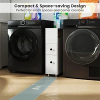 Movable Bathroom Storage Cabinet Narrow Toilet Side Paper Holder w/ 2 Drawers