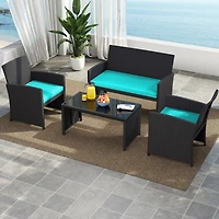 Costway 4PCS Patio Rattan Furniture Conversation Sets Cushion Sofa Table Garden