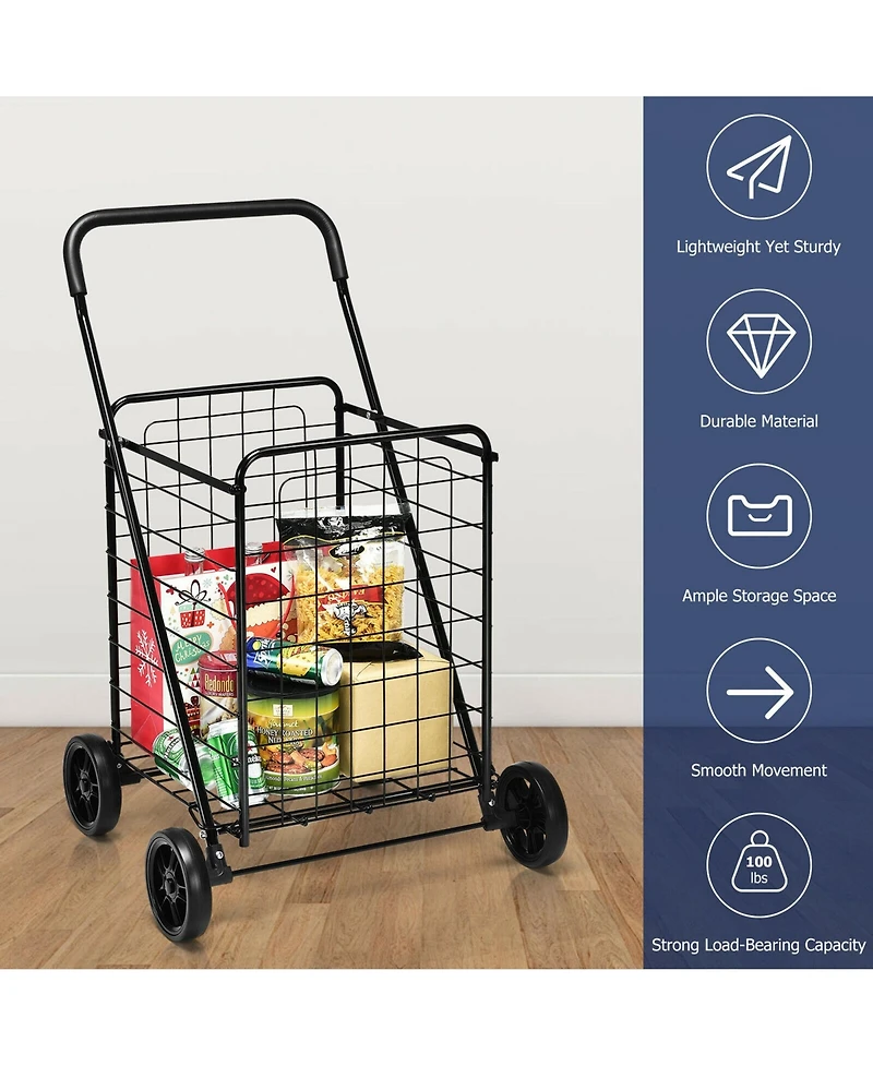 Costway Folding Shopping Cart Utility Trolley Portable For Grocery Laundry Travel