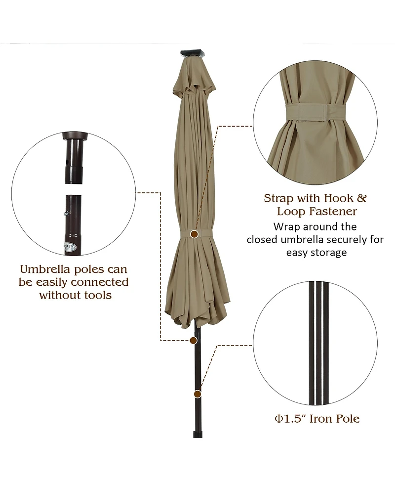 10' Solar Led Lighted Patio Market Umbrella Shade Tilt Adjustment