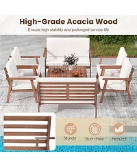 Pcs Patio Conversation Set Acacia Wood Sofa Coffee Table with Cushioned Seat