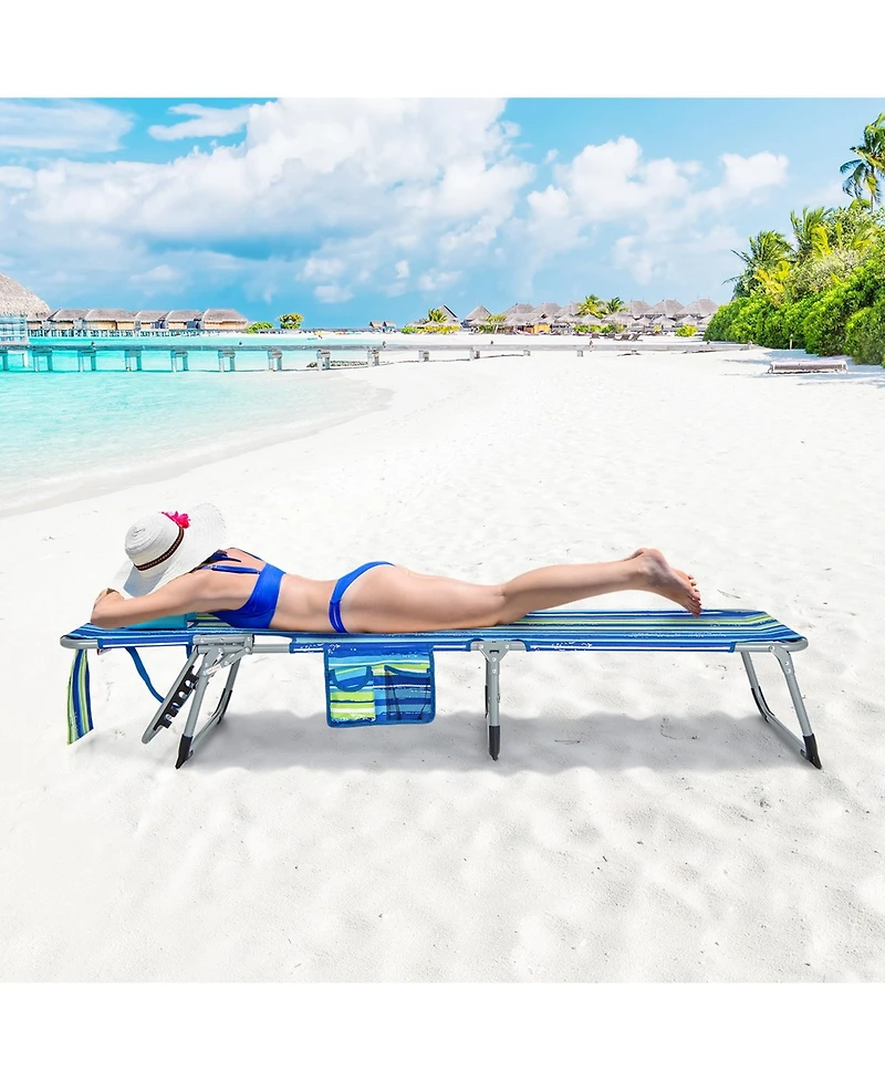 Outdoor Beach Lounge Chair Folding Chaise Lounge with Pillow
