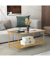 Costway 2-Tier Coffee Table with Shelf with Tempered Glass Top & Metal Frame Living Room